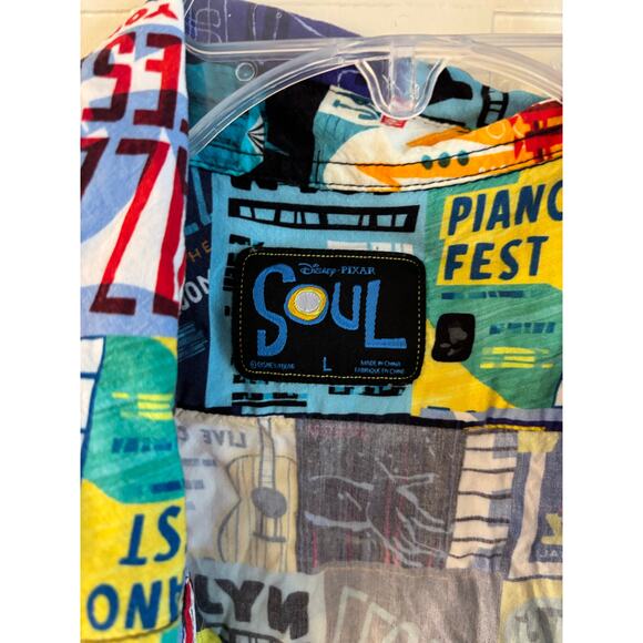 Disney Store Men's L Pixar's Soul Woven Rayon Jazz Button Up Shirt Short Sleeve - Picture 6 of 6